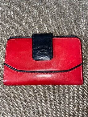 Mancini RFID Secure Ladies Leather Red & Black Wallet with zipper pocket.